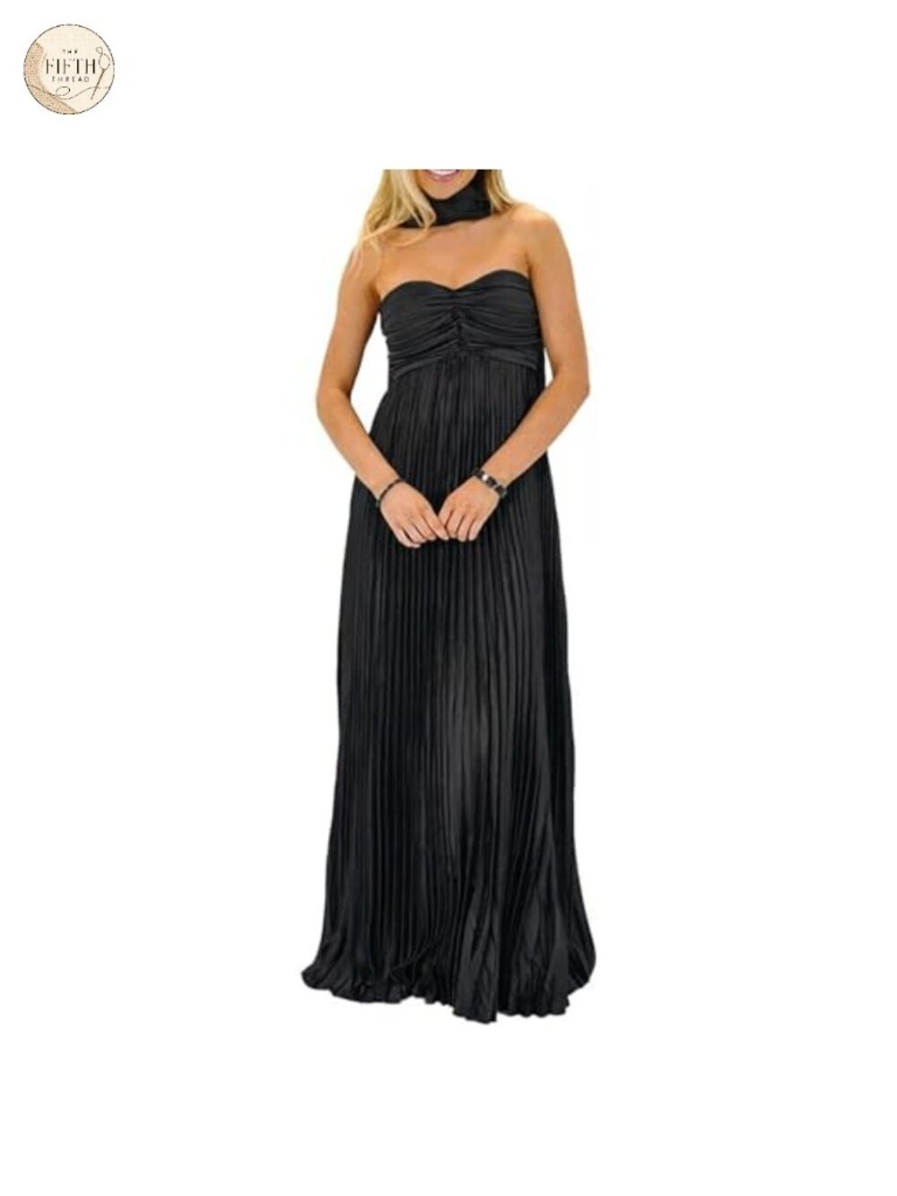 Women's Strapless Pleated A-Line Formal Wedding Guest Dress with Scarf